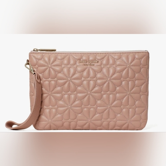 Kate Spade Bloom Pouch quilted Flower Leather Phone Wristlet ~NWT~ FLAPPER PINK - Picture 1 of 4